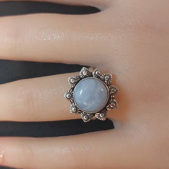 Blue Lace Agate 925 Silver Ring - Size 6 - Stamped - Picture 7 of 8
